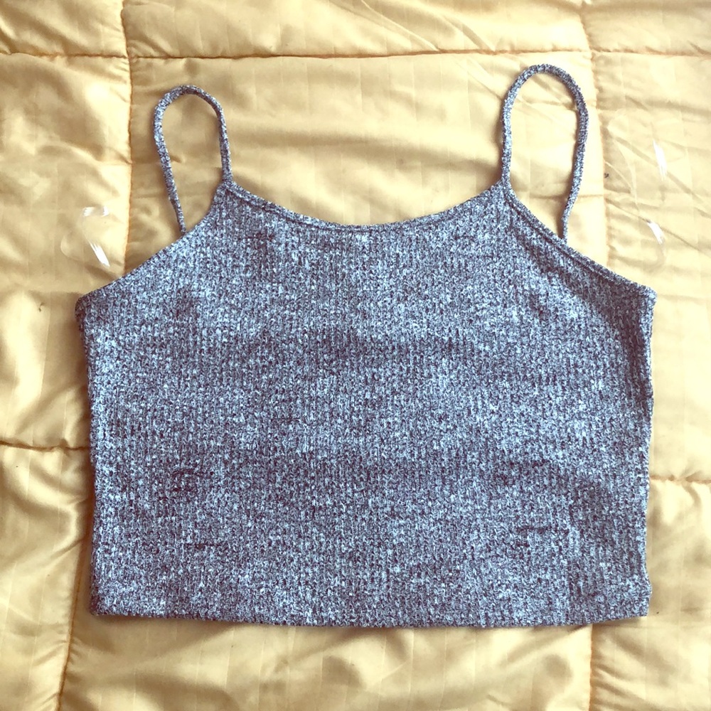 Distressed ribbed knit front cropped cami F21